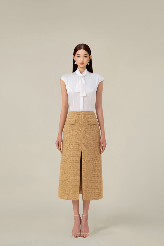 GOLD TWEED A-LINE SKIRT