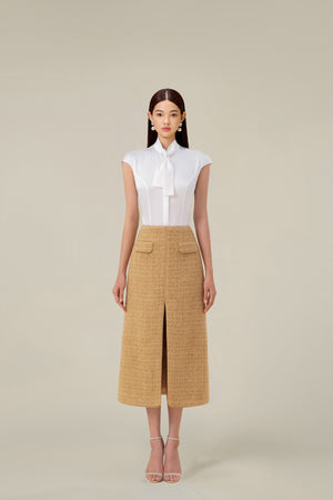 GOLD TWEED A-LINE SKIRT