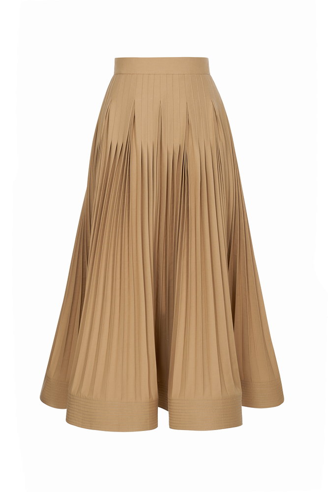 CAMEL PLEATED SKIRT