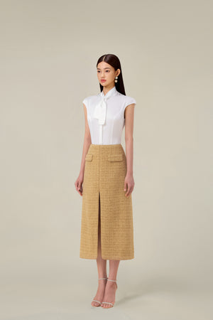 GOLD TWEED A-LINE SKIRT