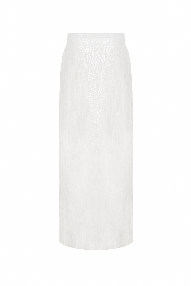 WHITE BEADED PENCIL SKIRT