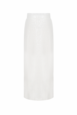 WHITE BEADED PENCIL SKIRT