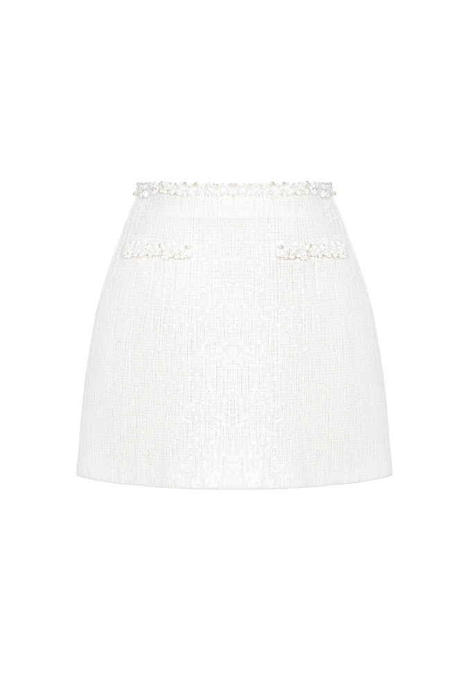 WHITE BEADED MINI SKIRT