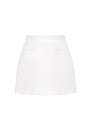 WHITE BEADED MINI SKIRT