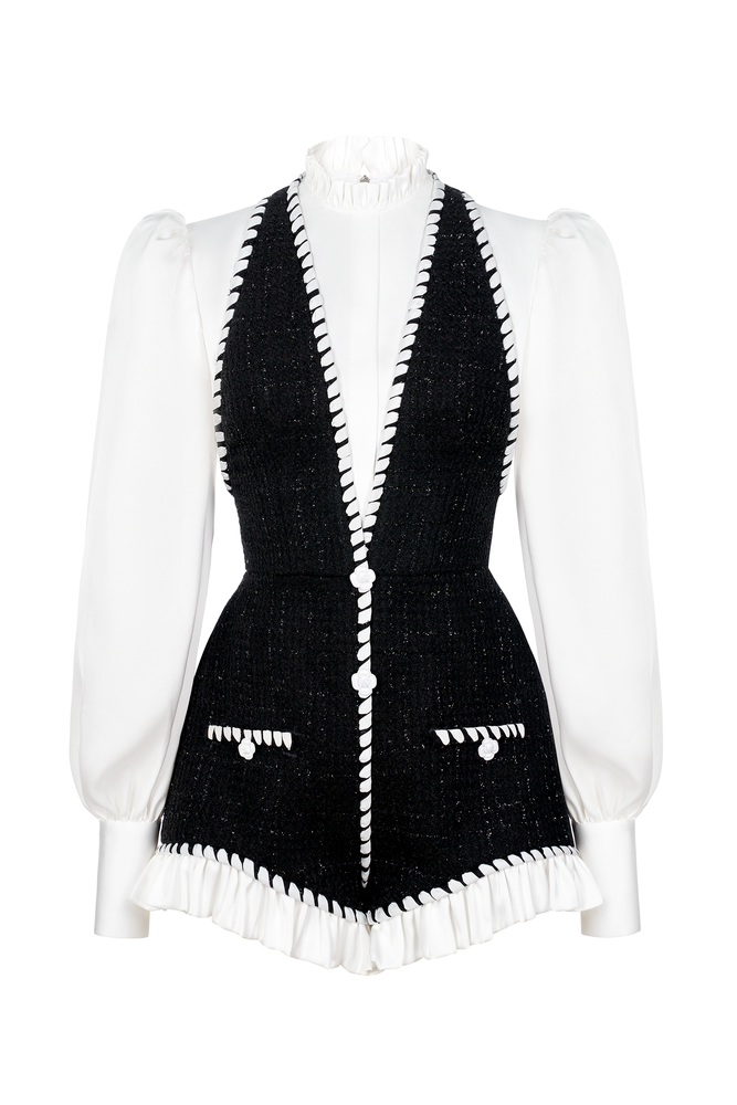 BLACK TWEED ROMPER
