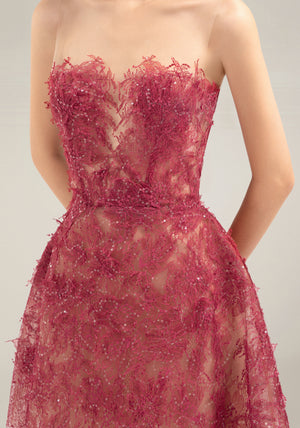 RED BEADED LACE DRESS