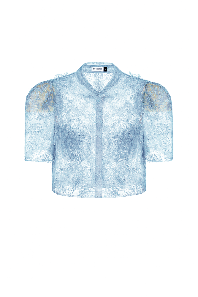 Blue Beaded Lace Top