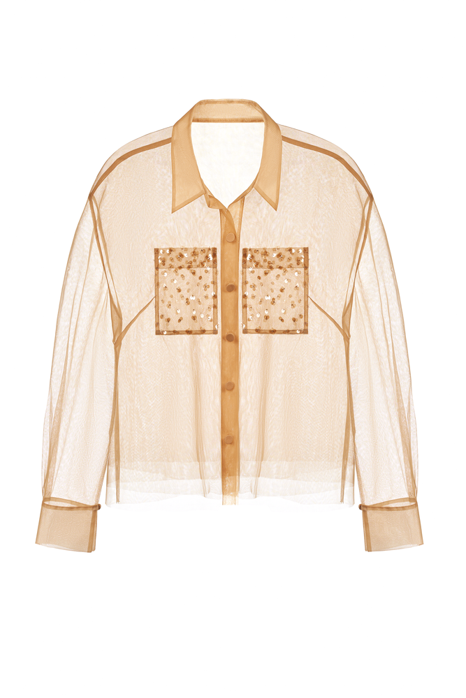 Honey Beaded Mesh Top