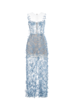 Blue Beaded Lace Pencil Dress
