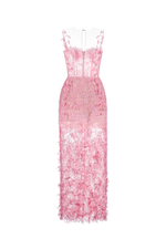 Pink Beaded Lace Pencil Dress
