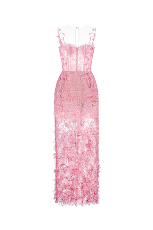 Pink Beaded Lace Pencil Dress