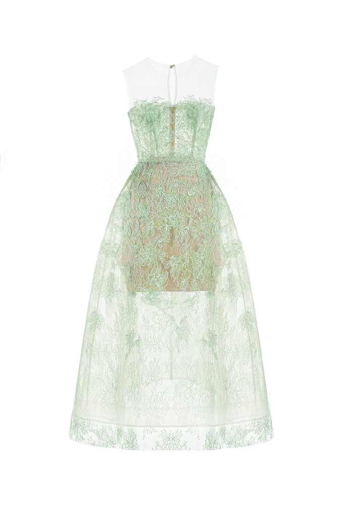 Mint Beaded Lace Mini Dress