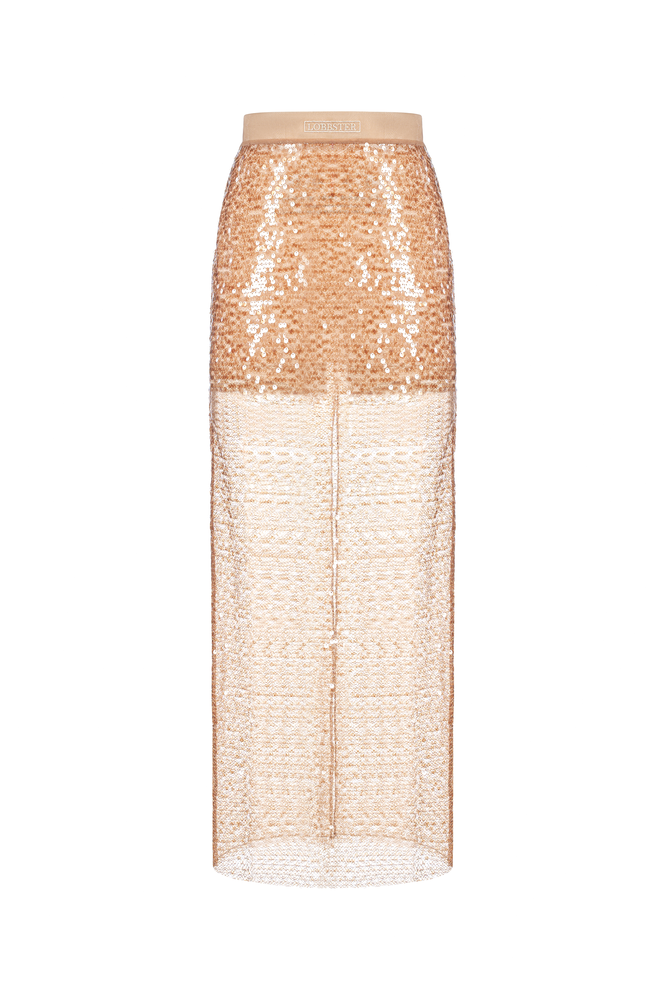 Honey Beaded Mesh Skirt