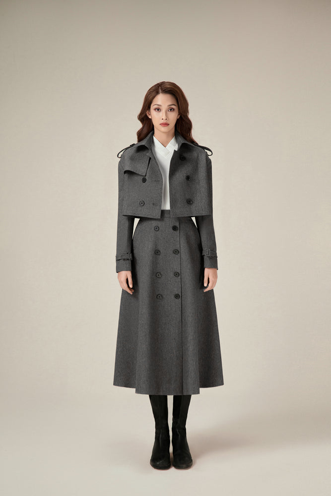 RELAXED CROP TRENCH COAT - GREY