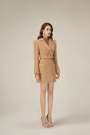 
            
                Load image into Gallery viewer, GOLD TWEED TRENCH SKIRT
            
        
