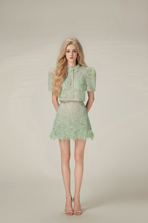 Mint Beaded Lace Top