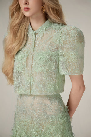 Mint Beaded Lace Top
