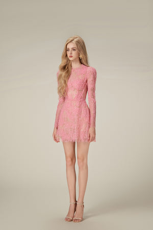 Pink  Beaded Lace Dress
