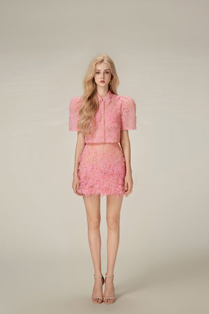 Pink Beaded Lace Skirt