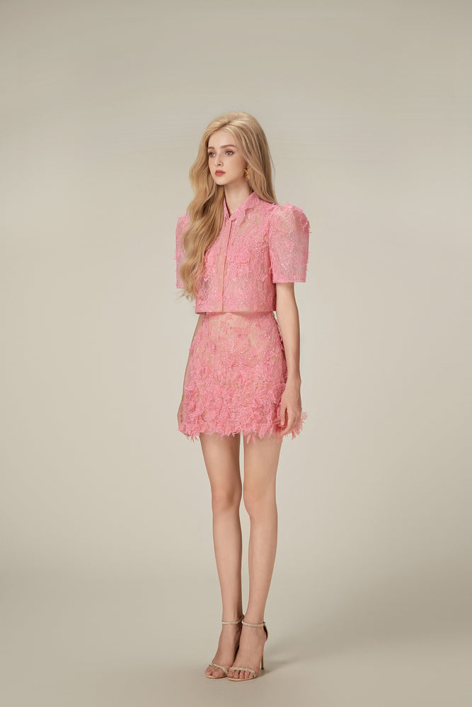 
            
                Load image into Gallery viewer, Pink Beaded Lace Skirt
            
        