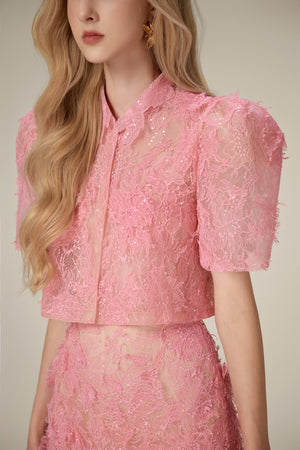 Pink Beaded Lace Top