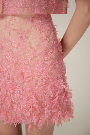 Pink Beaded Lace Skirt