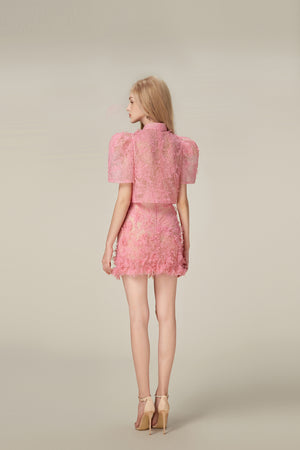 Pink Beaded Lace Skirt