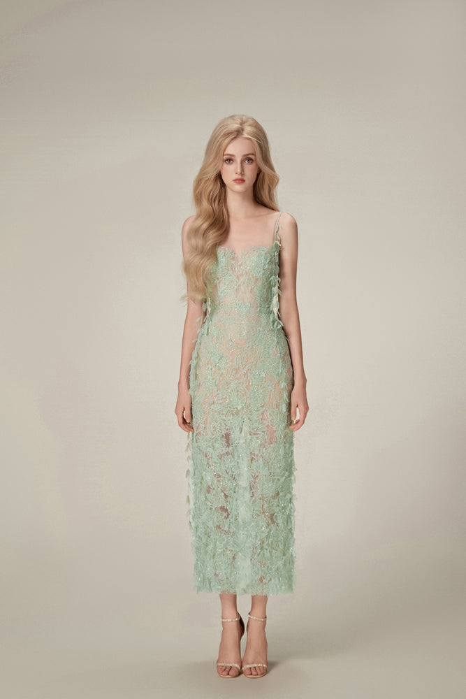 
            
                Load image into Gallery viewer, Mint Beaded Lace Pencil Dress
            
        