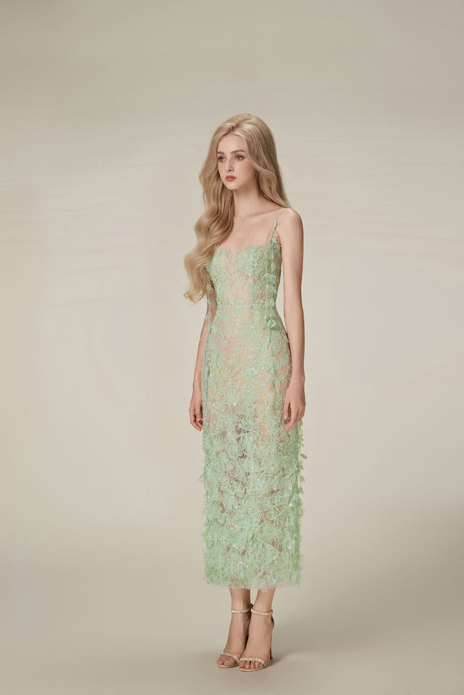 Mint Beaded Lace Pencil Dress