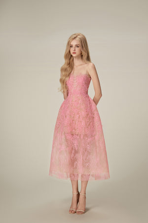 Pink Beaded Lace Mini Dress
