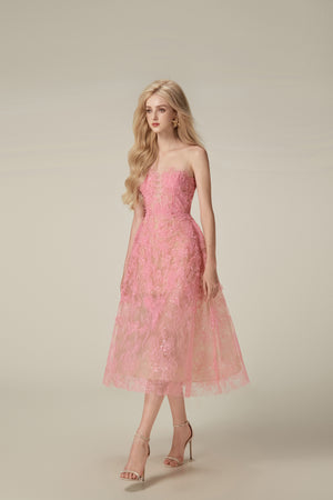 Pink Beaded Lace Mini Dress