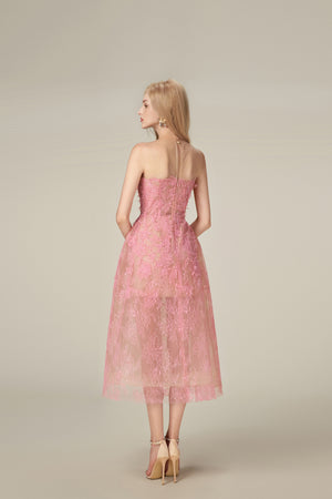 Pink Beaded Lace Mini Dress