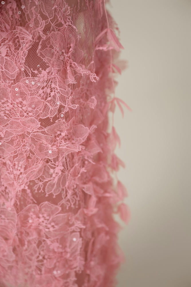 Pink Beaded Lace Pencil Dress