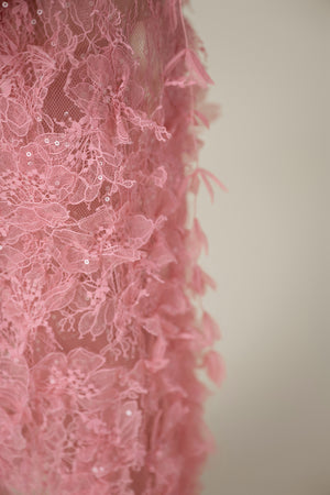 Pink Beaded Lace Pencil Dress