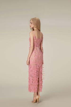 Pink Beaded Lace Pencil Dress