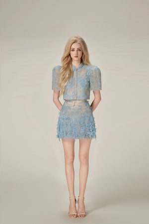 Blue Beaded Lace Top