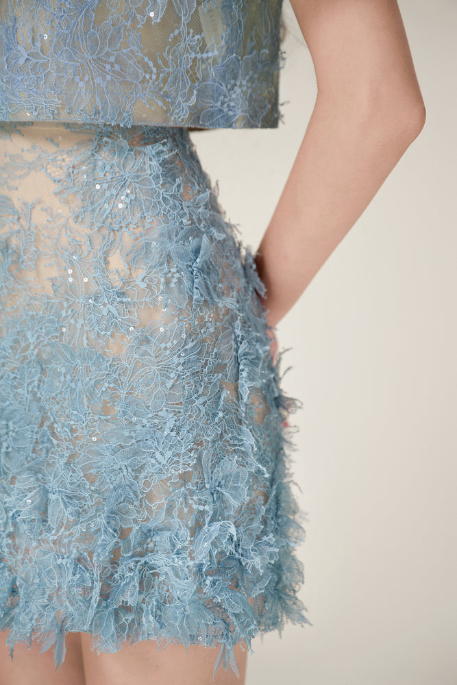 Blue Beaded Lace Skirt