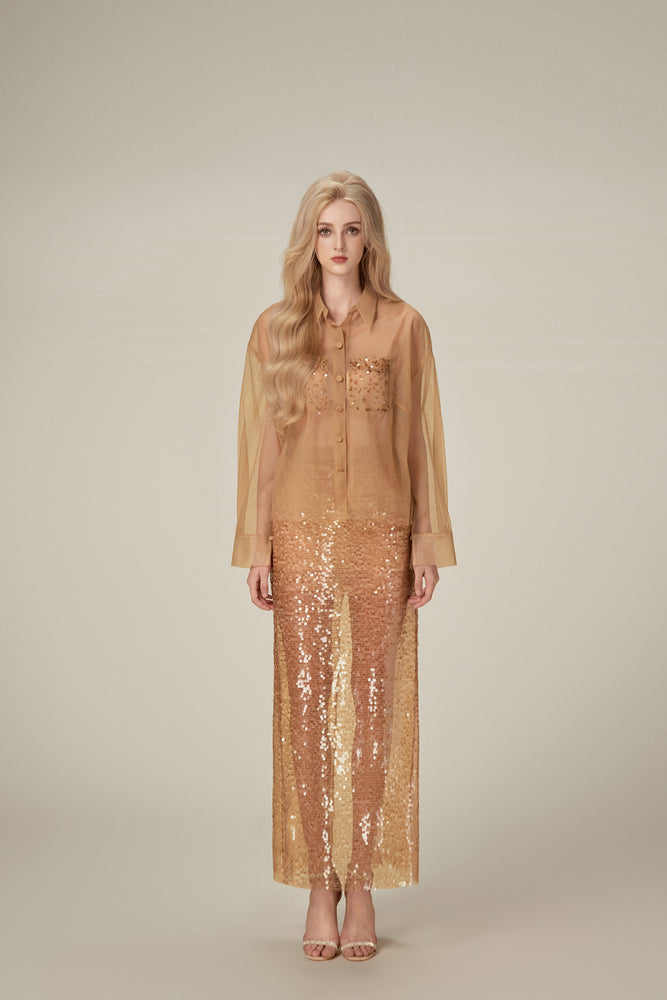 Honey Beaded Mesh Top
