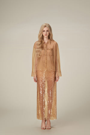 Honey Beaded Mesh Top