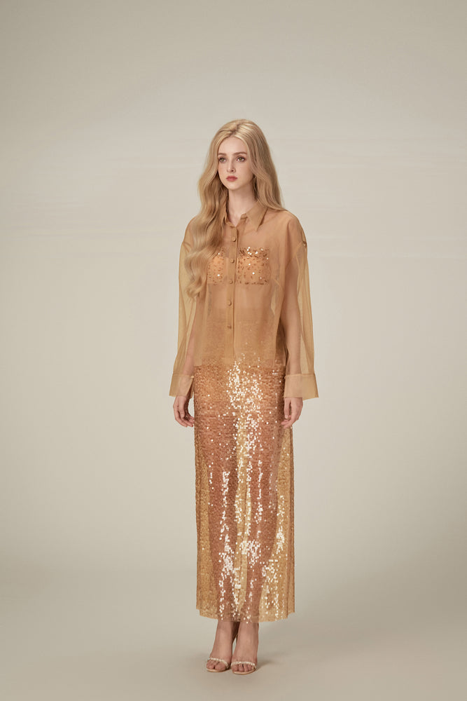 Honey Beaded Mesh Skirt