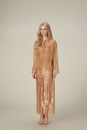 Honey Beaded Mesh Skirt