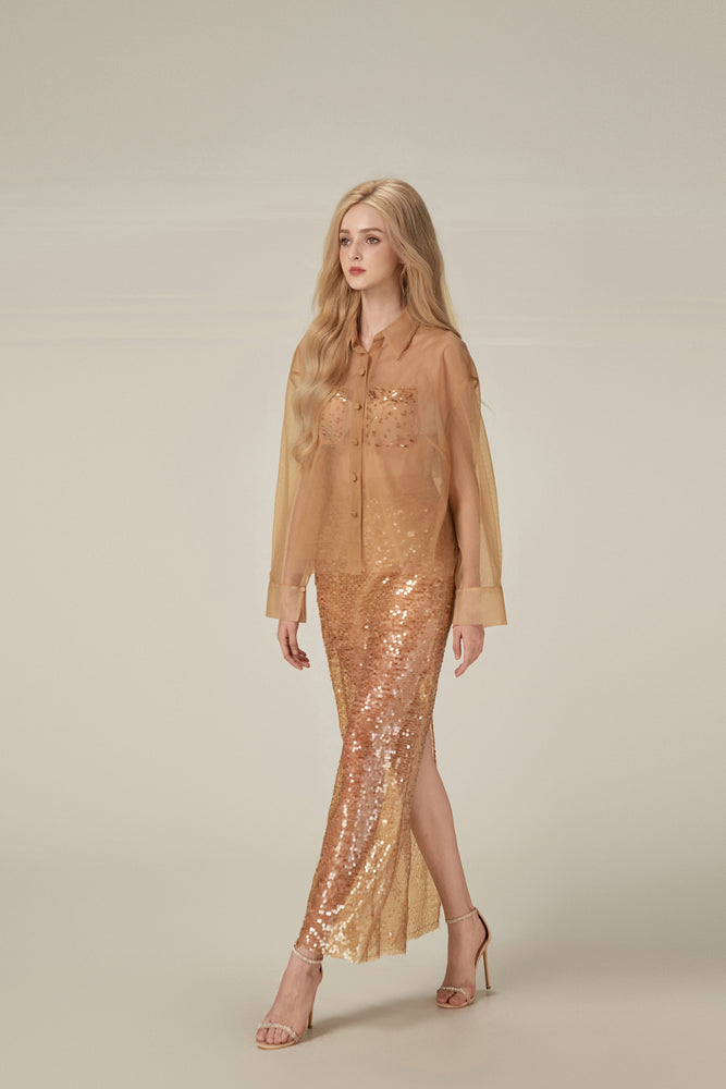 Honey Beaded Mesh Top