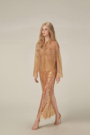 Honey Beaded Mesh Top