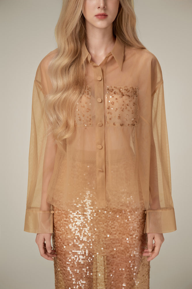 Honey Beaded Mesh Top