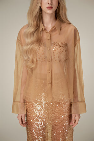 Honey Beaded Mesh Top