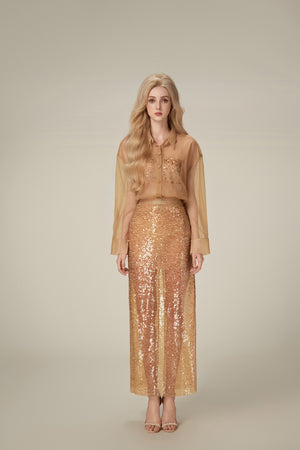Honey Beaded Mesh Top