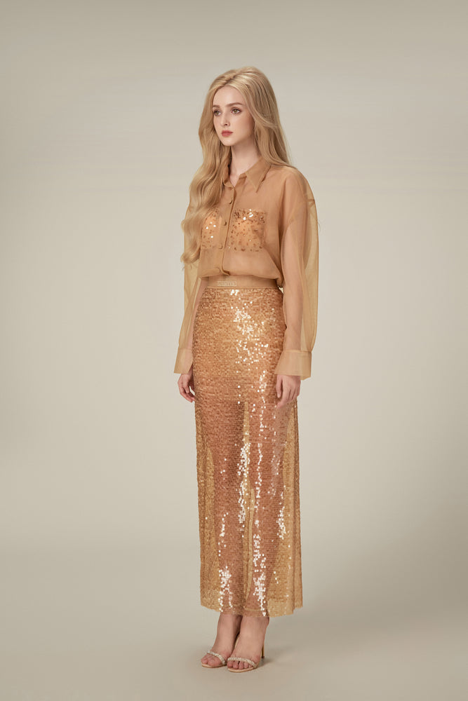 Honey Beaded Mesh Top