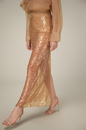 Honey Beaded Mesh Skirt