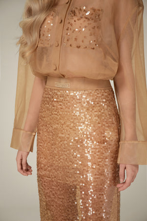 Honey Beaded Mesh Top