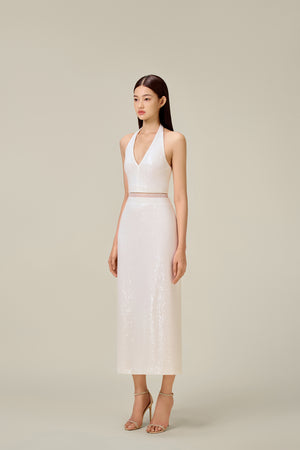 WHITE BEADED PENCIL SKIRT